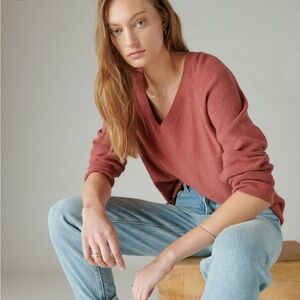 LUCKY BRAND SZ M Cloud Soft V Neck Sweater Apple Butter